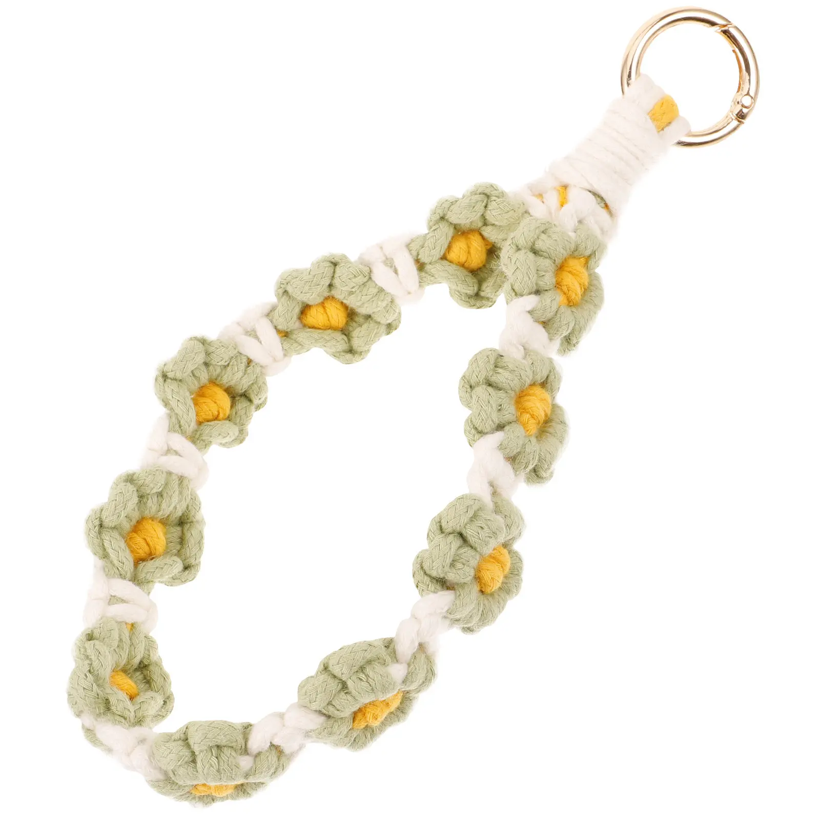Daisy Flower Keychain Woven Wristband Lanyard Dual Use Phone Wrist Strap Keyring for Smartphone Handbag Backpack Decoration