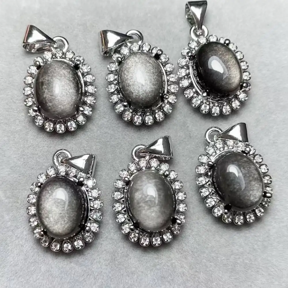 4pcs  AKAC  100% natural silver obsidian pendant stone size approx8*10mm