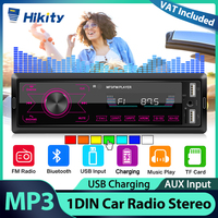 Hikity 1 DIN Car Radio Stereo In-Dash Mp3 Player Bluetooth USB/SD/AUX-IN 12V Touch Screen Seven Colors Lights FM Car Radio