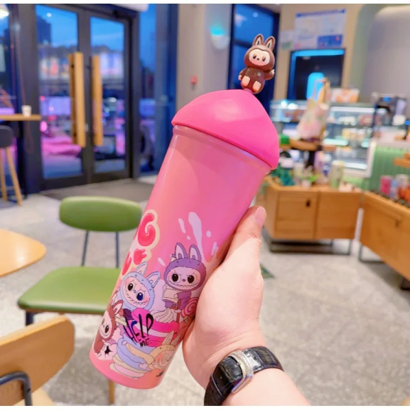 2024 Labubu Periphery New Stainless Steel Straw Cup 3DUV Printed Insulation and Cooling Cartoon Water Bottle 30 Car Cup Kid Gift