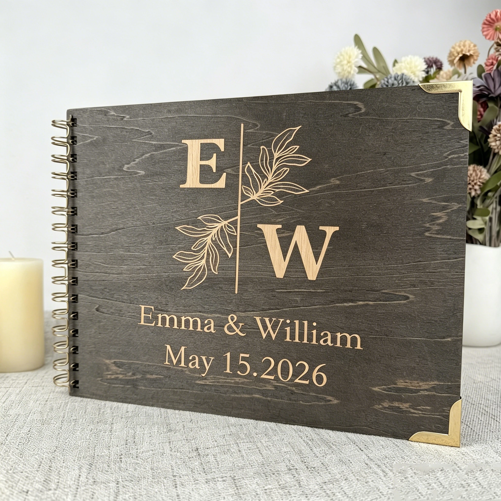 Personalized Guest Book Wedding Album Memory Wooden Adventure Rustic Unique Photo Album For Custom Name Marriage Wedding Gift