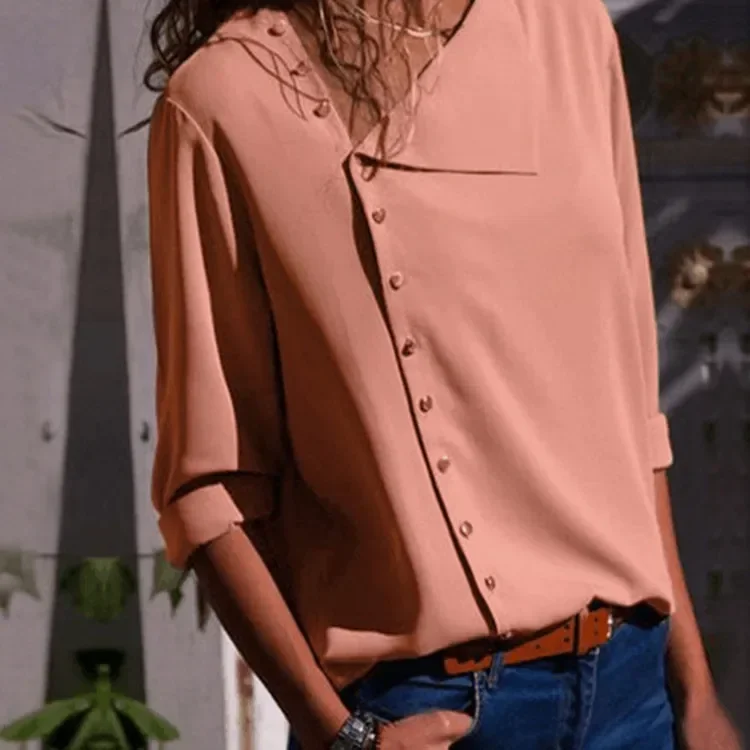 Factory Outlet A Summer Fashion Buttons Irregular Diagonal Collar Women Skew Collar Casual Blouse Ladies Female Shirts