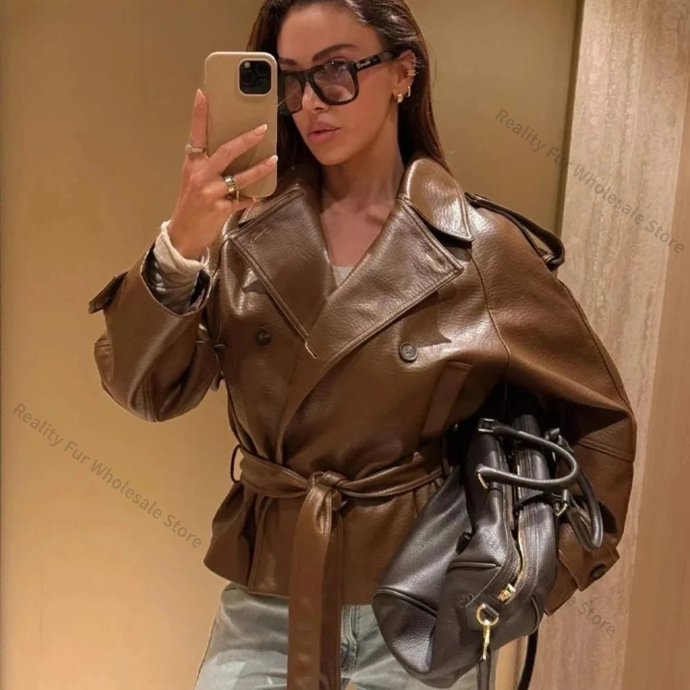 

Brown Leatherette Coat Y2k Women's Fashion Faux Leather Jacket Spring Autumn 2026 PU Leather Jacket Korean Reviews Many Outer