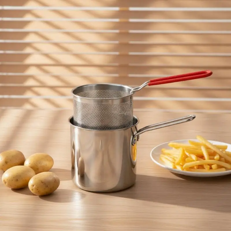 Stainless Steel Deep Fryer With Frying Basket Multifunctional Small Kitchen Pot For Frying Chicken And Other Cooking Tools