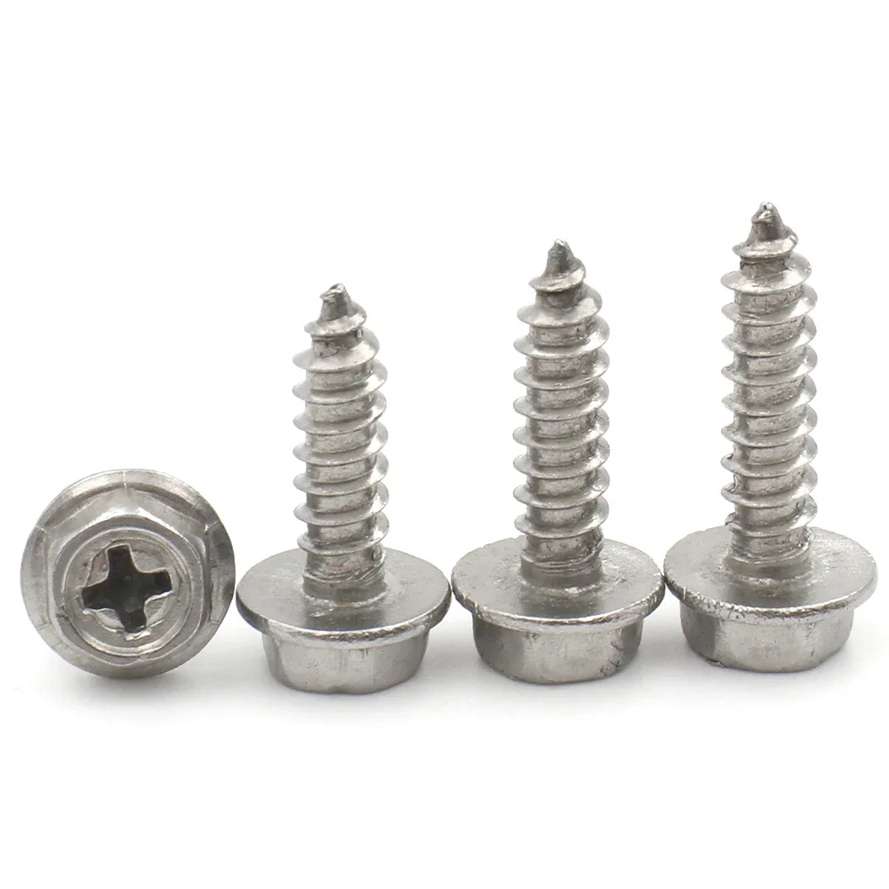 5/10pcs M3 M4 M5 M6 304 Stainless Steel Self-Tapping Phillips Cross Recessed Hex Hexagonal Flange Cross Head Screws