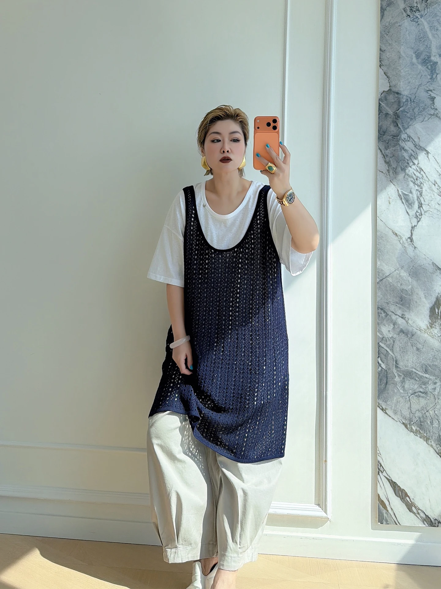 

Simple Knitted Dress Large Size Women U-Neck Vest Outerwear Hollow out City Commute Casual Wear High Waist Mid-Length Dress