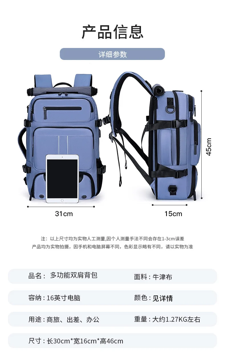 Outdoor Business Laptop Backpack Unisex,Travel Commute Daypack with Luggage Strap & USB Port,Multifunctional Rucksack
