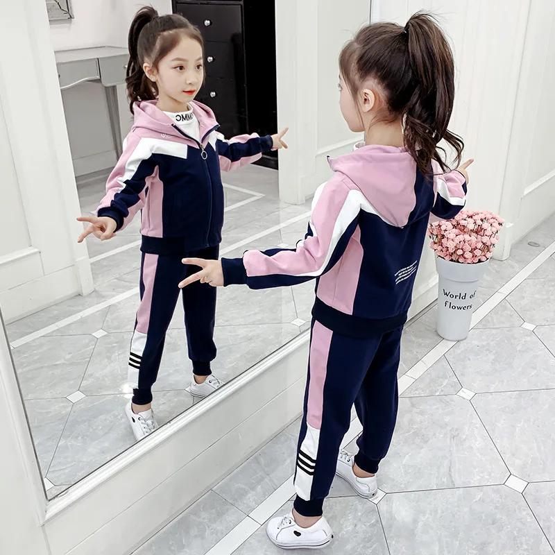 Girls Coat+Pants Kids Sets Children\'s Set 2PCS/Set 2023 Retro Spring Autumn Jogging Suit High Quality Child Clothing