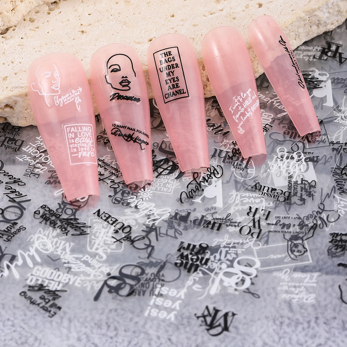 ملصق أظافر رفيع جدًا بحروف إنجليزية ، 12 أسود وأبيض ، طراز أنيق ، ديكور على شكل أظافر ذاتي الصنع ، ملصق غراء خلفي ستيريو #4