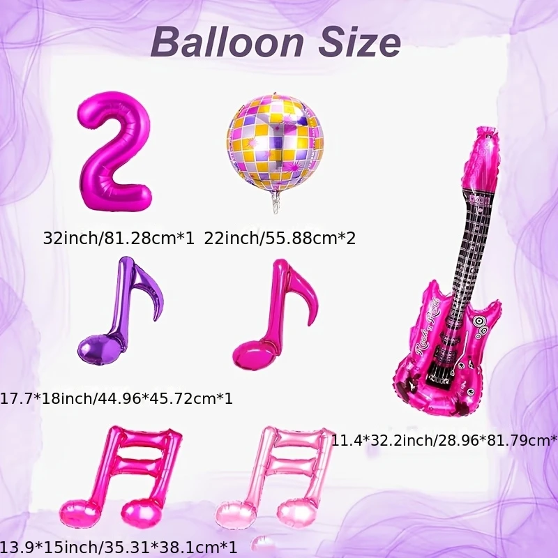 8 Stück Musiknoten-Gitarren-Discokugel-Ballons 32 Zoll Rosenrote Zahlen 1-9 Ballon-Set Musik-Themen Geburtstagsparty-Dekorationen – Detail 2