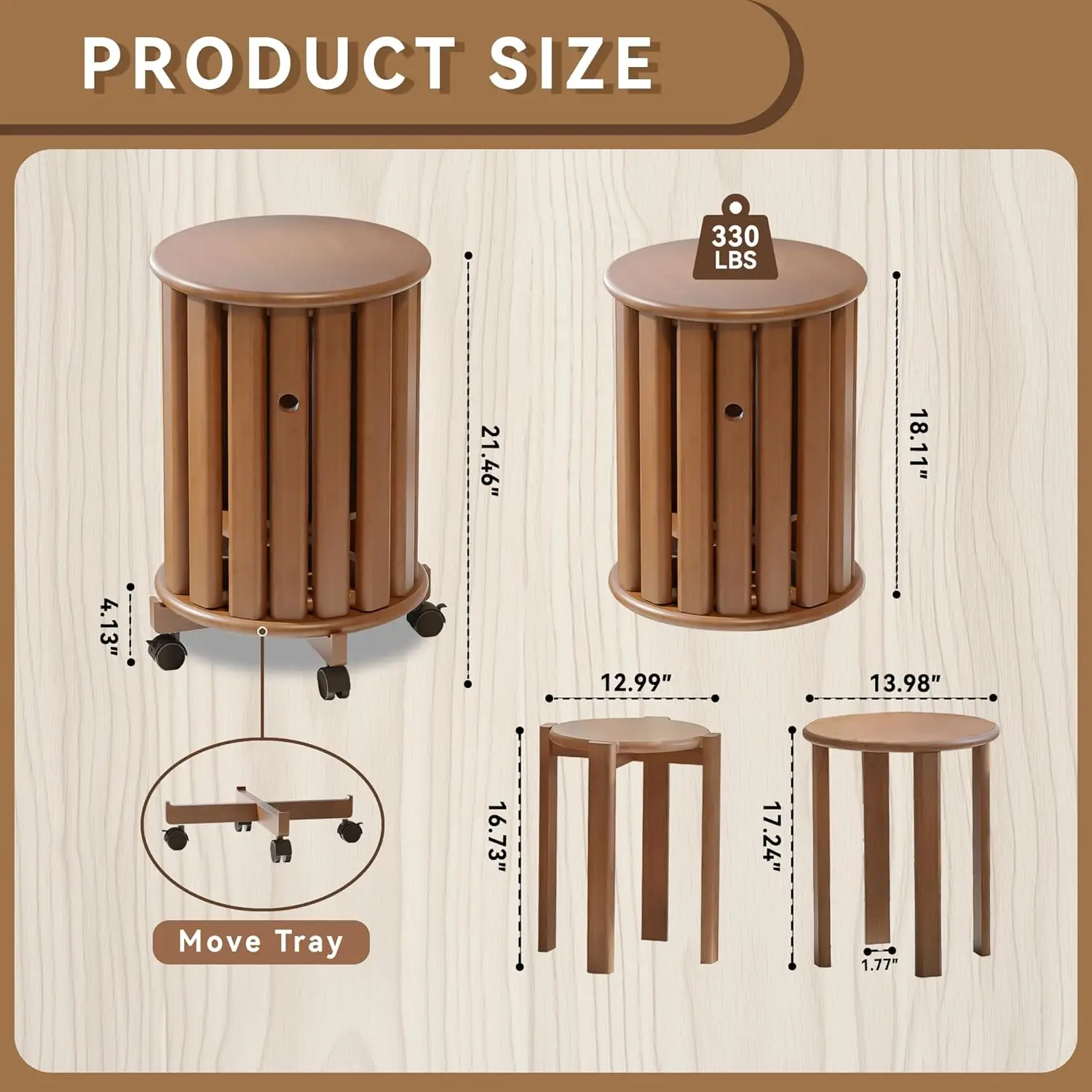 4-Pack Stackable Stools with Wheels | 18 Inch Nesting Side Tables for Living Room| Stackable Coffee Table, Firm and Sturdy| No T