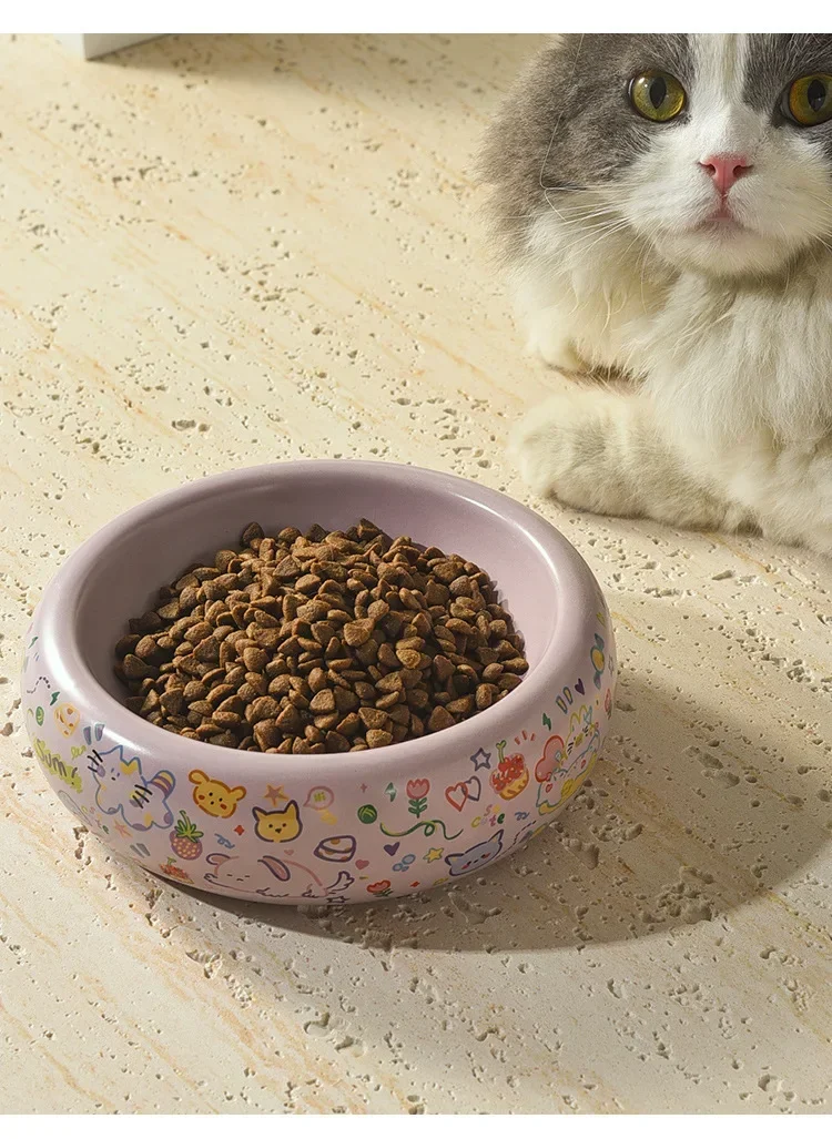 Graffiti Pet Bowl Ceramic Cat Dog Food Bowl Drinking Anti Overturning Feeder