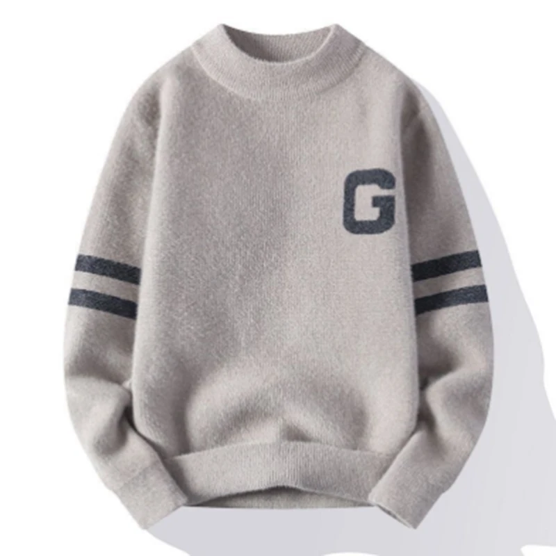men autumn winter long sleeves knit sweater round neck personality stripe letter best seller pullover trend leisure fashion tops