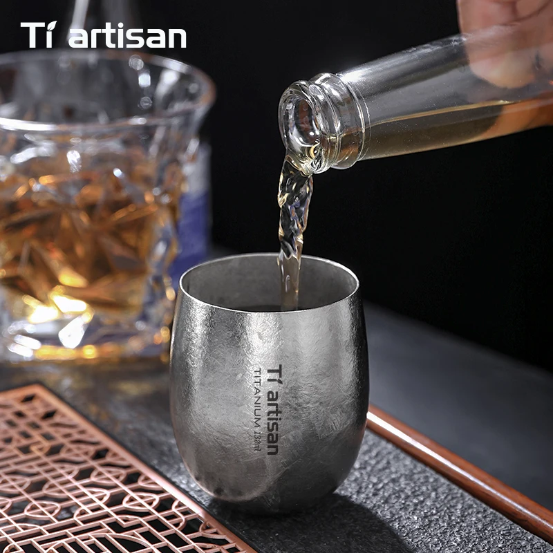 Tiartisan Pure Titanium Mini Water Tea Cup 130ml Single-layered ultralight Juice Coffee Cup Outdoor Camping Compact Drinkware