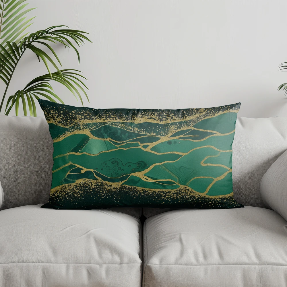 Home Decor Green & Gold Geometric Pillowcase Suitable For Sofa Bedroom Car Pillow Cover Cushion Rectangular Back Cushion