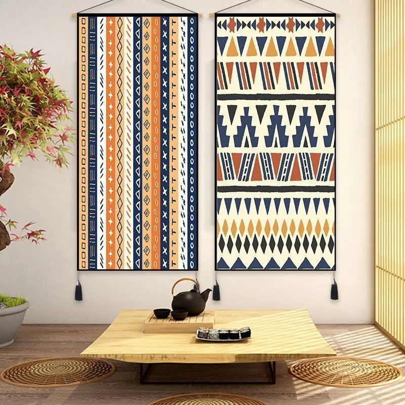 VIKAMA African Tribal Style Hanging Axis Bohemian Geometric Ethnic Tassel Background Cloth Bedroom Living Room Home Wall Decor