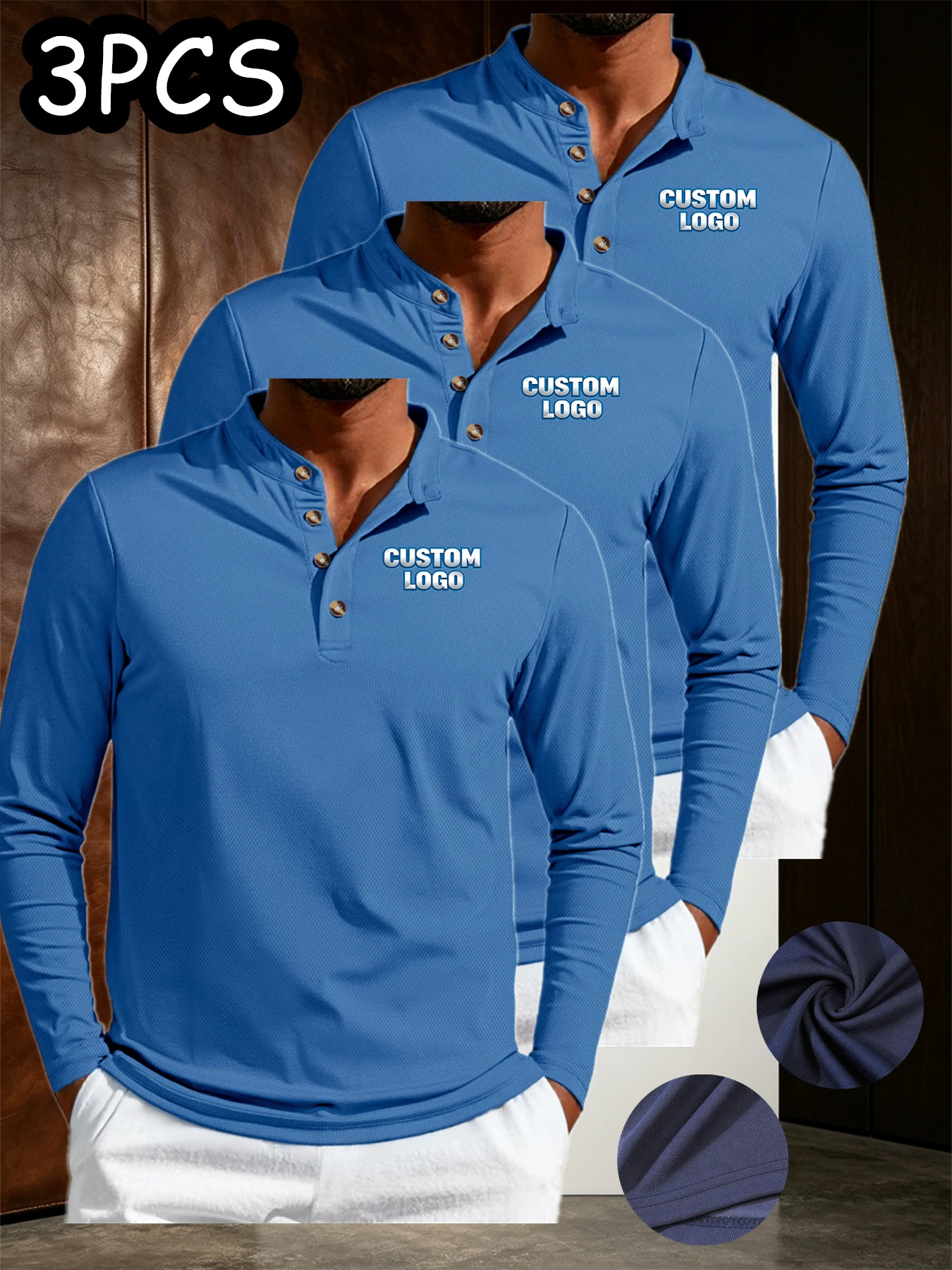 Custom 3pcs Fashion Sportswear High Quality New-Design Men's Polos Shirts Long Sleeve Casual Polos Customized Your LOGO