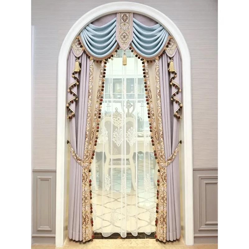European curtains, living room, luxury atmosphere villa, American bedroom, luxury French large flower, advanced shading, high-en