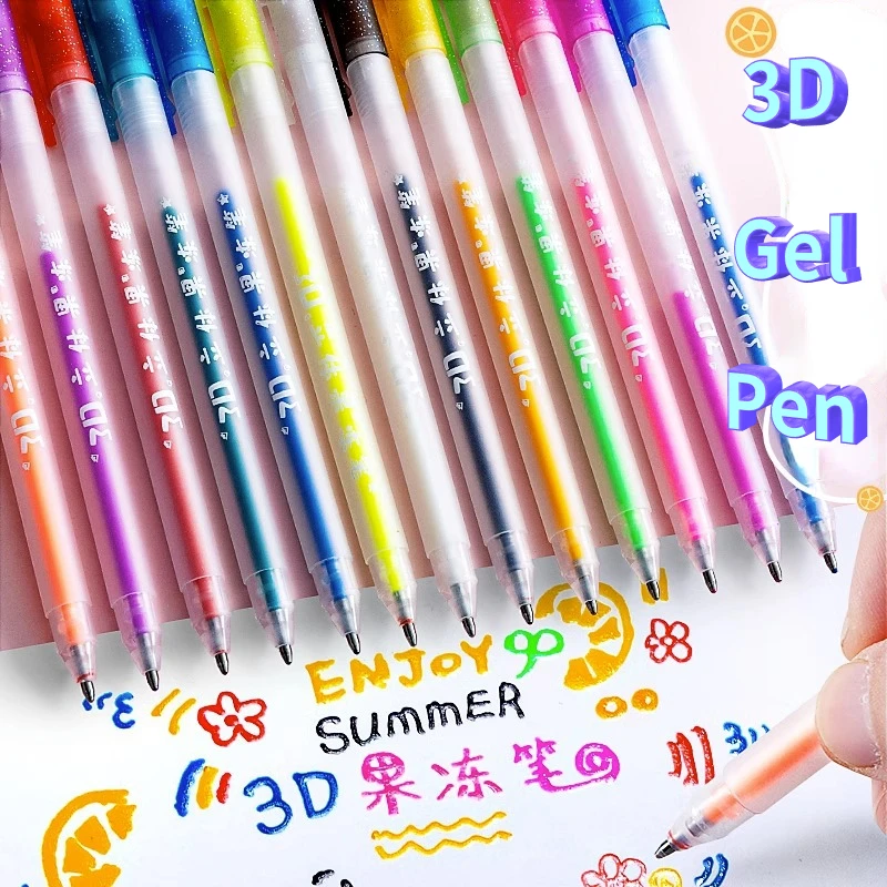 6pcs 3D Colored Gel Pen Glitter Highlighter Marker Journal Suitable For Painting Diary Ceramic Cup Glass DIY Doodles Markers