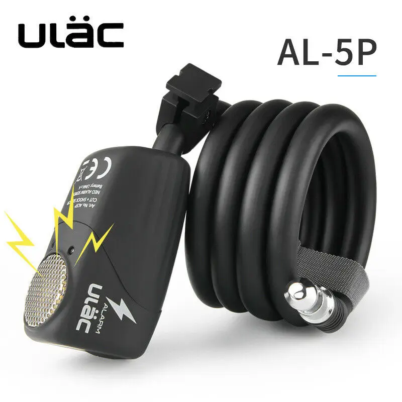 ULAC Bike Alarm Lock Super Loud Alarm Horn Anti-Theft Cable Lock for MTB Road Bike Folding Bike Scooter