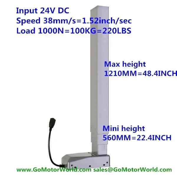

Lifting Column 24V 1000N Load 38mm/s 650mm Stroke 560mm Mini Height 1210mm Max Height for Electric Height Desk Furniture Leg