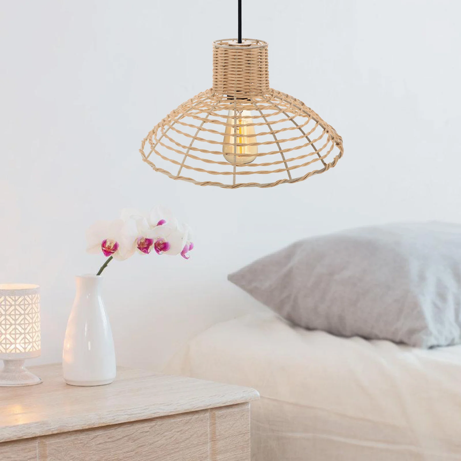 

Boho Hanging Light Ceiling Lamp Shade Fixtures Farmhouse Lampshades Fabric Desk