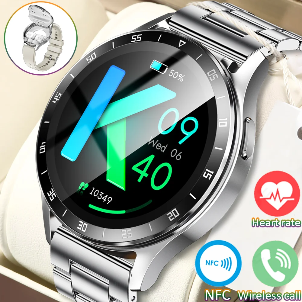 

New NFC Smartwatch TWS Bluetooth Headset Two-In-One 1.39HD Display IP67 Waterproof Heart Rate Monitor Male Sports Smartwarch2024