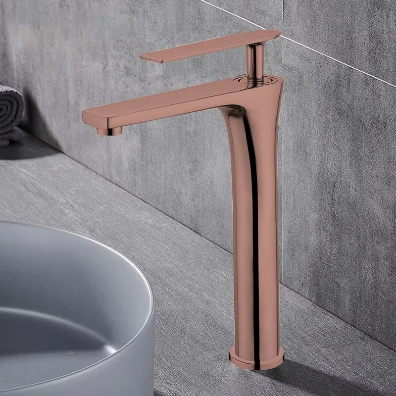 

Upgrade Your Bathroom Chic Rose Gold Single-Handle Basin Faucet Contemporary Design Brass Ceramic Valve Core Brushed Surface