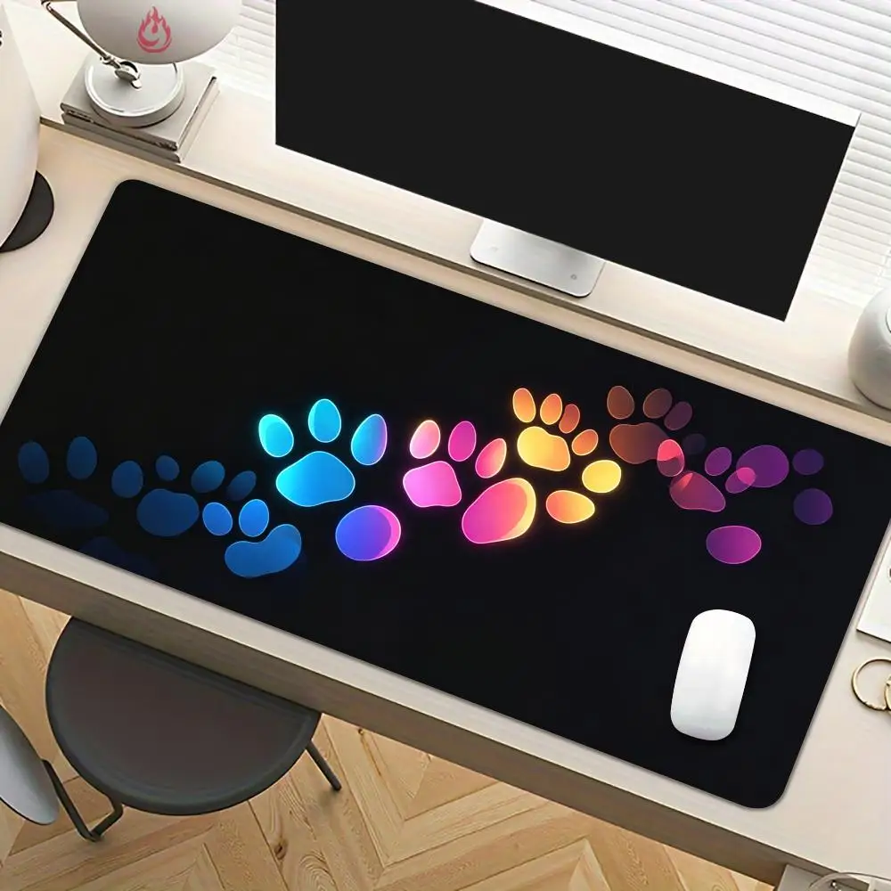 Neon Cat Footprints Mouse Pad Desk Mat Large Computer Office Carpet XXL Mousepad Gamer Gaming PC Accessories Keyboard Rug