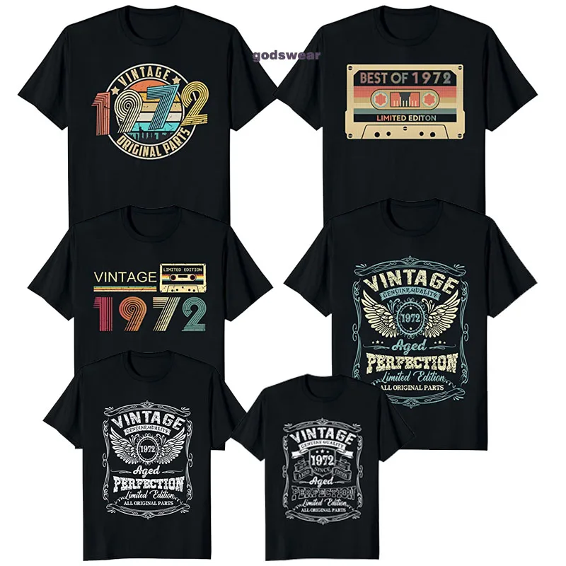 Vintage 1972 Shirts for Men 51th Birthday Gifts T-Shirt for Women Men Clothing Best Seller Customized Products Father's Day Gift