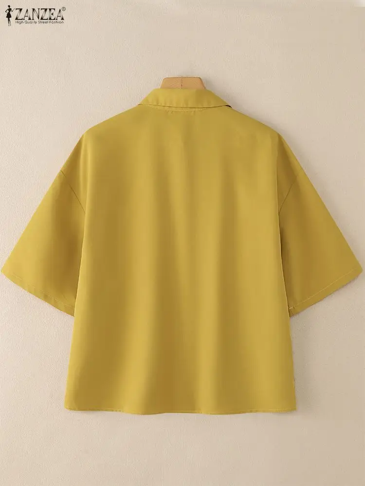ZANZEA Polo da donna in colore a contrasto estivo Camicie casual allentate Colletto rovesciato Manica corta Camicette ricamate Donna Top 3XL