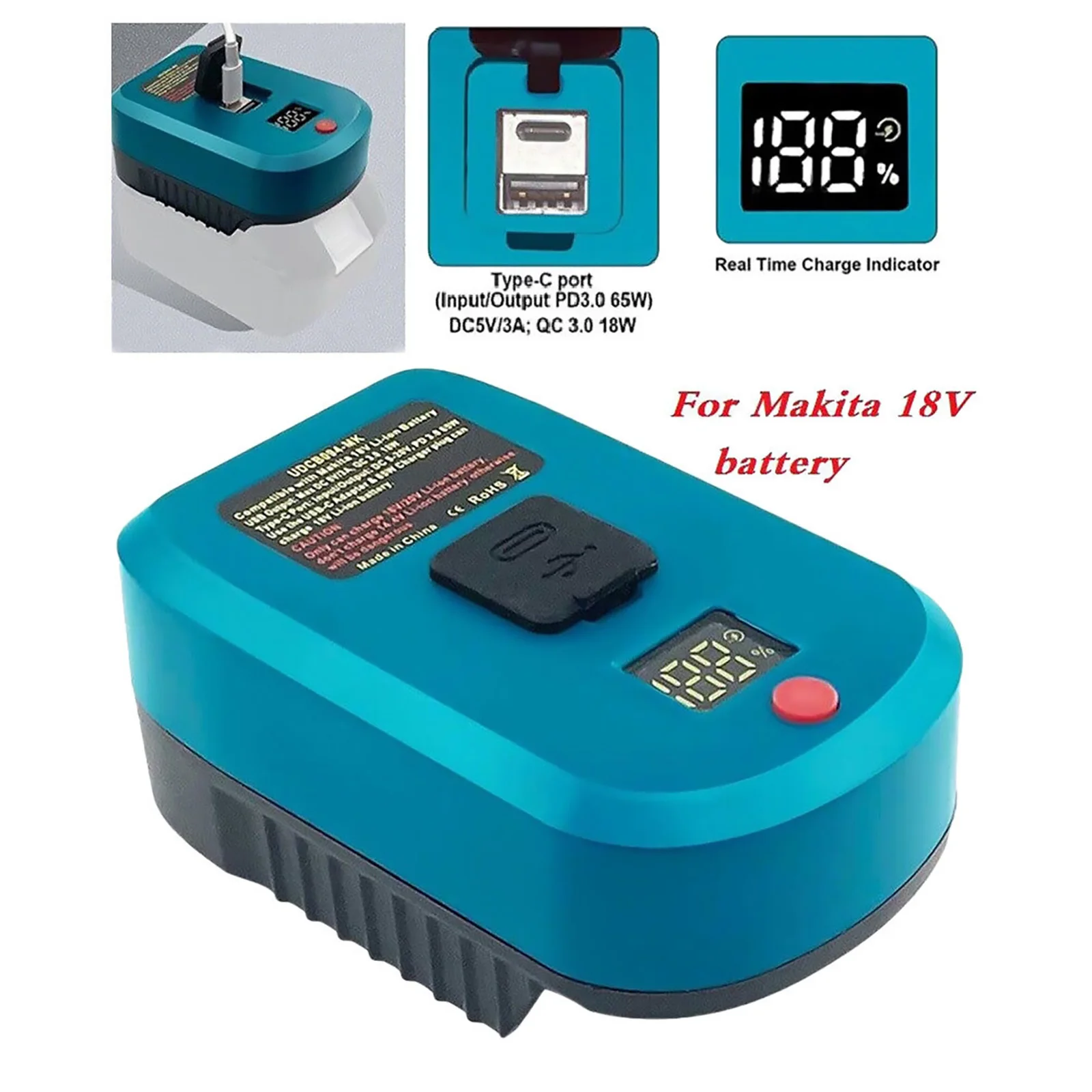 Imagem -04 - Adaptador Rápido de Carregador de Bateria Conversor Usb tipo c pd 3.0 18v Bl1860b Bl1850 Bl1830 Bl1820 Acessórios de Bateria 65w