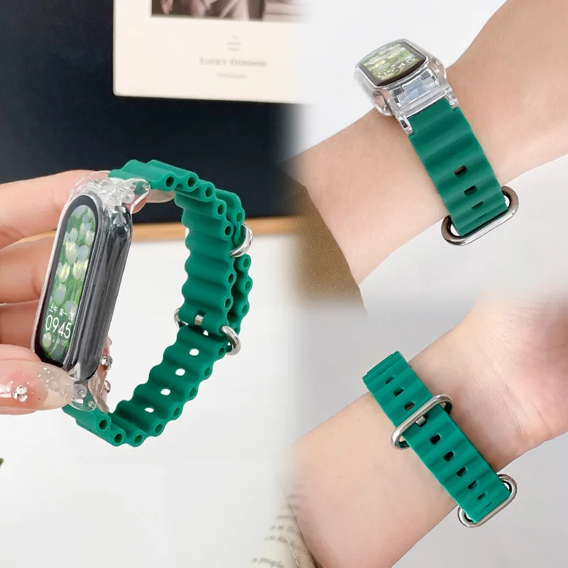 سوار سيليكون ناعم لسوار mi 8 و 7 و 6 و 5 و 4 و 3 ، بديل سوار رياضي ، نمط المحيط