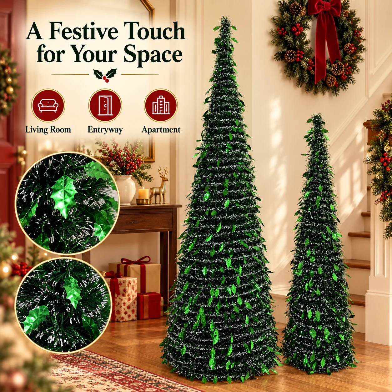 Foldable Artificial Christmas Tree Decor Integrated Christmas Tree Home Christmas Party Xmas Tree Scene Decorations 150cm/180cm