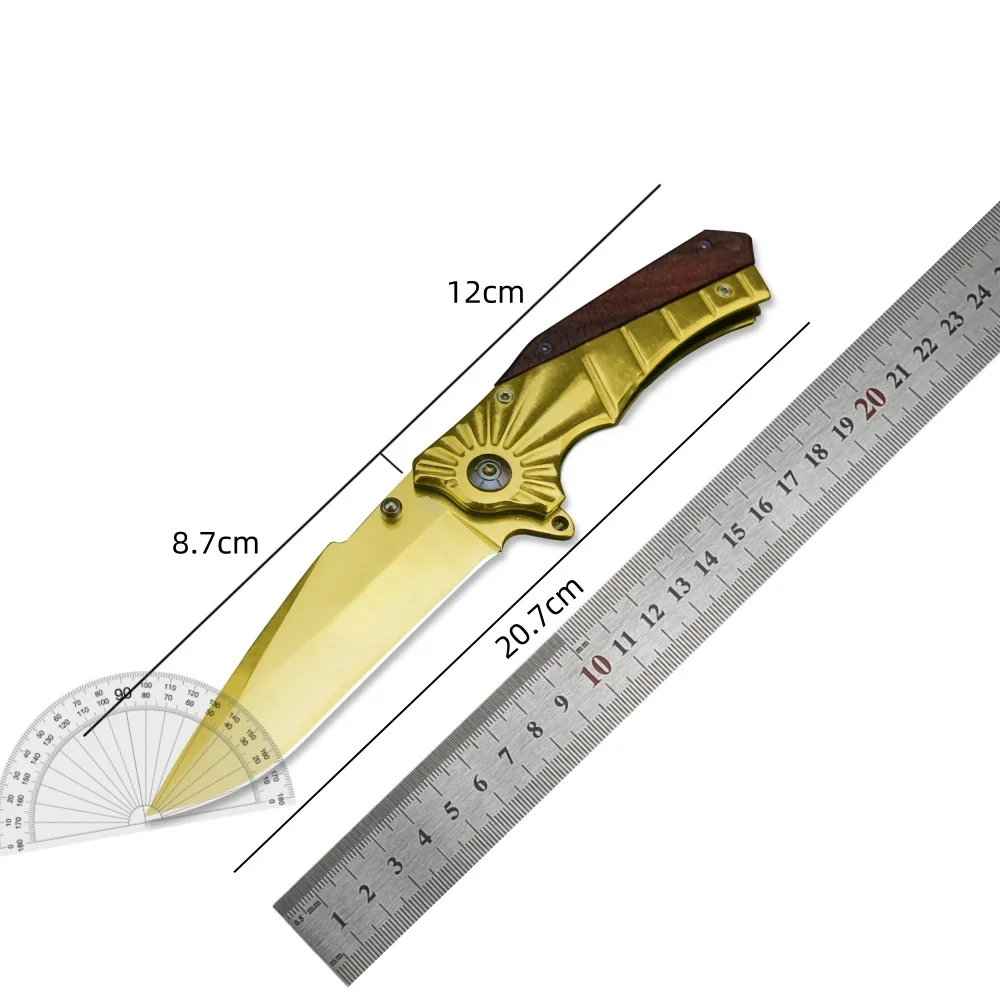 High Quality BN 368 Golden Folding Knife Assisted Flipper 5Cr13Mov Blade Stainless Steel Inlaid Colored Wood Handle Outdoor Tool