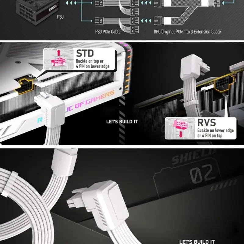652F Neat Cable Management 16Pin to 12+4Pin GPU Power Extension For RTX40 Series With Pre Installed Cable