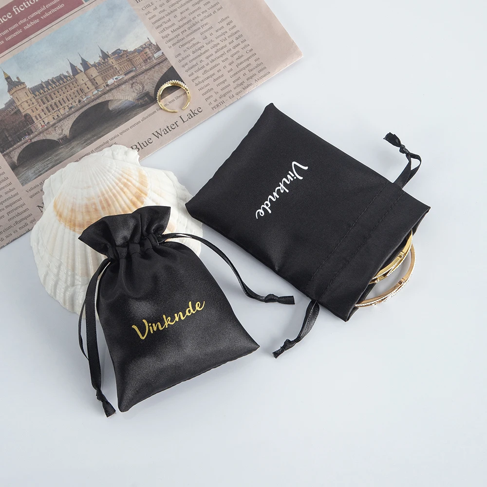 

50Pcs Custom Logo Silk Satin Jewelry Drawstring Bag for Wedding Party Favors DIY Gift Pouch Jewellery Organizer Earring Bracelet