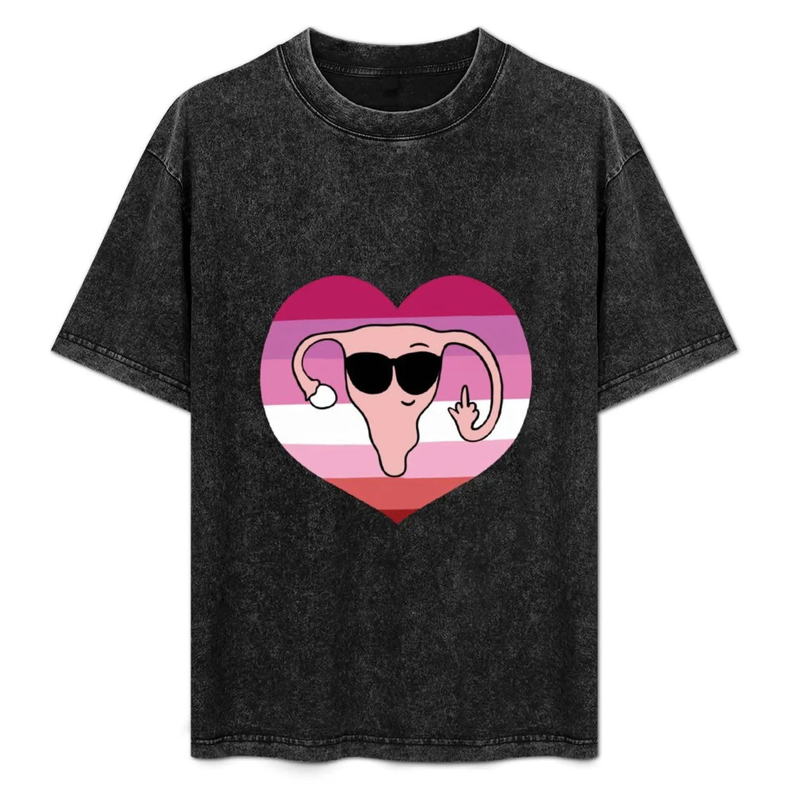 

Lesbian Pride middle finger uterus T-Shirt Classic Crew Neck Cotton T-Shirt