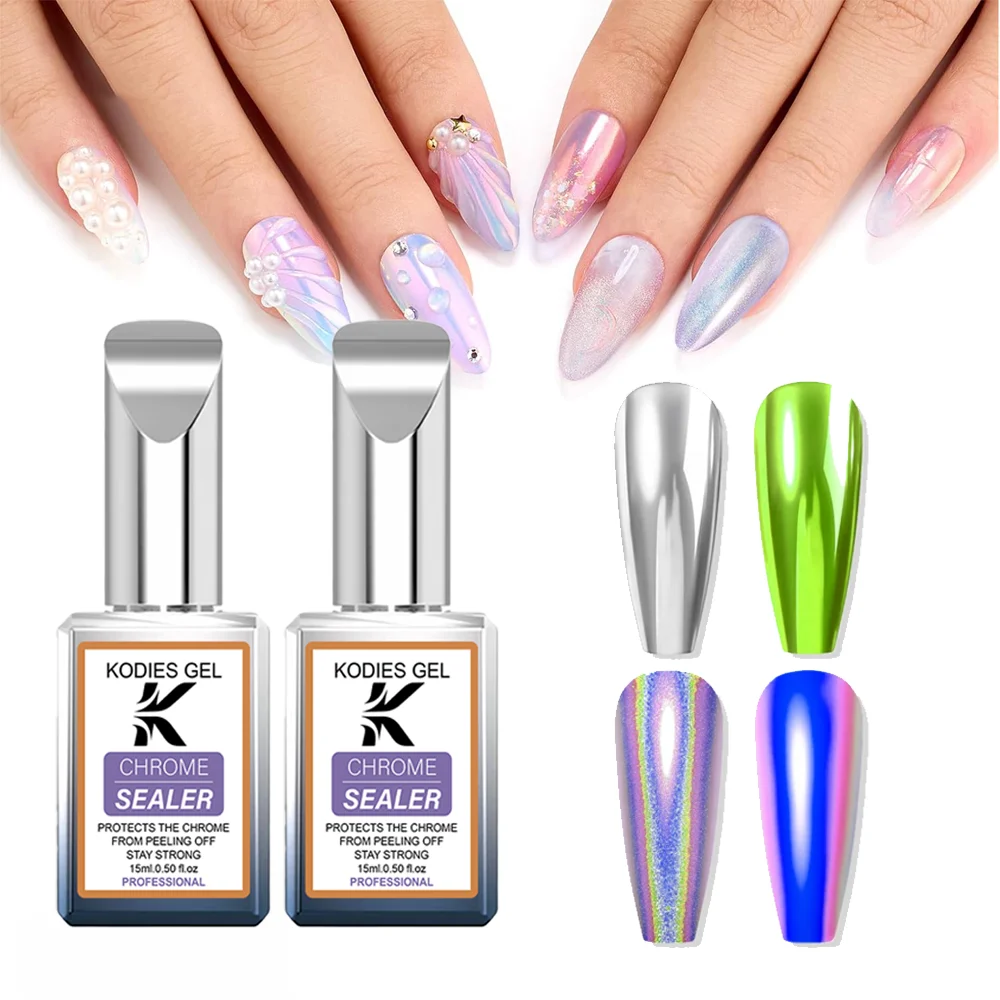 طلاء أظافر جل كروم من كوديز، طبقة علوية بدون مسح، طلاء أظافر شبه دائم بالأشعة فوق البنفسجية/LED، طبقة علوية غير لاصقة بتأثير المرآة للمانيكير