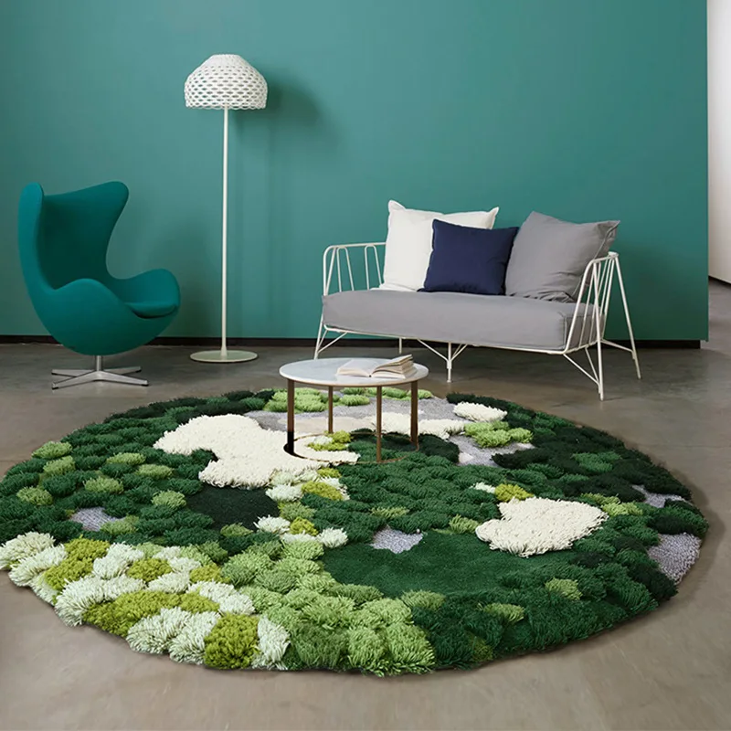 Moss carpet living room coffee table ethnic style pure handmade wool round customizable bedside blanket floor mat