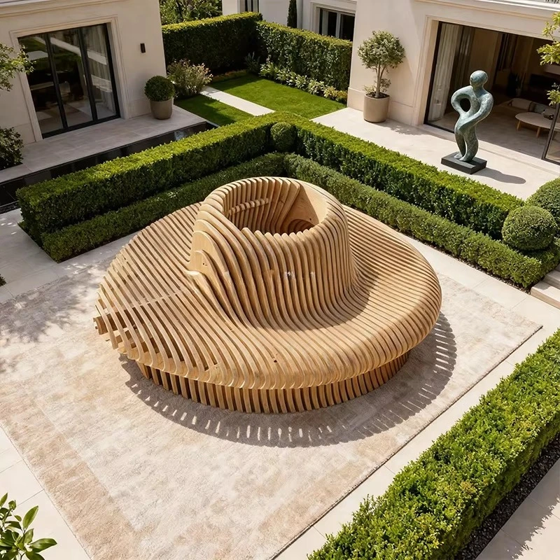 Modern Wooden Circular Bench Plant Space Circular or Oval Sculptural Seating Handcrafted Premium Wood Chair Art Furniture