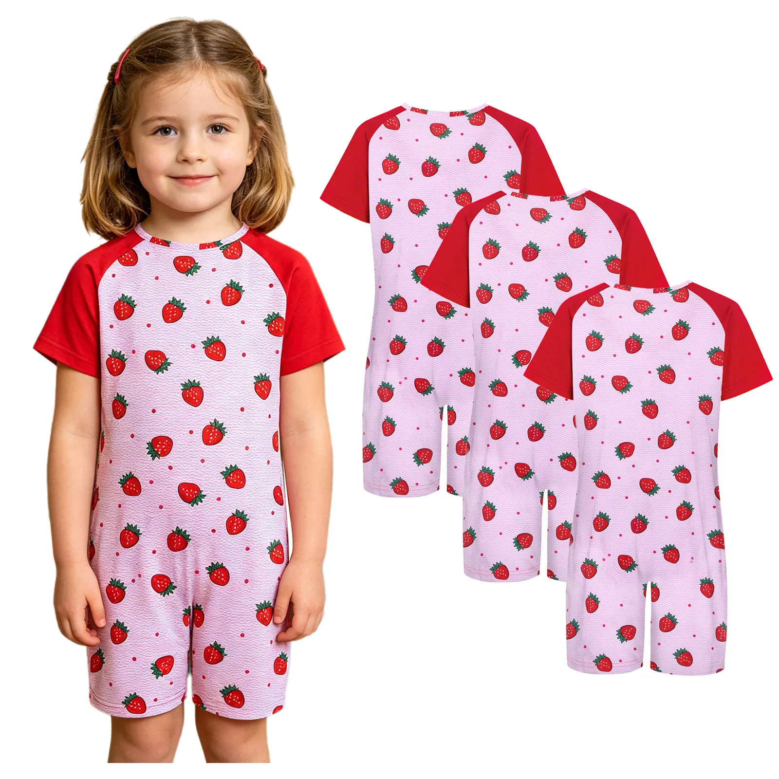 Kids Boys Girls Special Needs Adaptive Clothing 3Pcs Set Short Sleeve Anti-strip Back Zipper Jumpsuit for Autism Sensory Patient