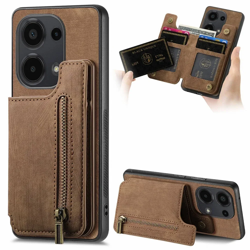 For Xiaomi Redmi Note 13 Pro 5G Zipper Wallet Leather Case For Redmi Note12 Turbo 3 12S 11S 11E 10S 10 11 13 Pro Plus Back Cover