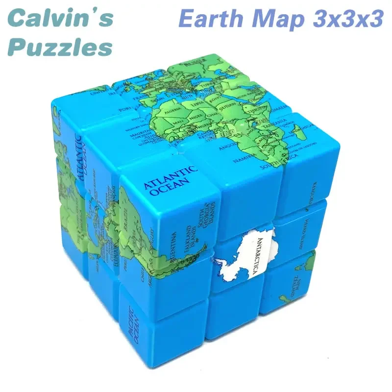 Calvin's Puzzles Earth Map 3x3x3 Magic Cube Neo Professional Speed Twisty Puzzle Brain Teasers Educational Toys