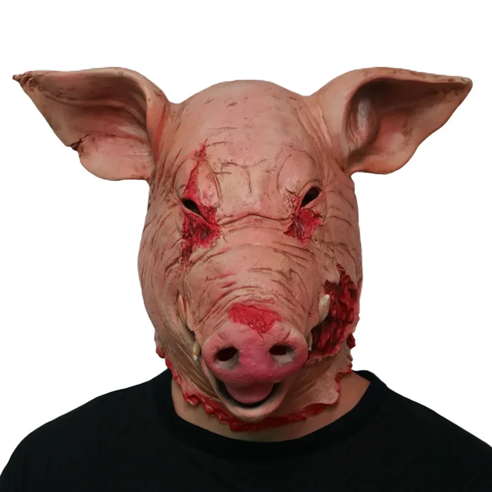 Halloween Scary Saw Pig Head Mask Cosplay Party Horrible Bloody Animal Masks Carnival Adult Horror Costume Head Cover Latex Mask