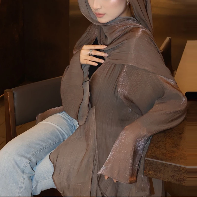 

Ruffles Solid Color Cardigans With hijab Casual Women Long Sleeve Loose Commute Coat Spring Summer 2026 New Ladies Coats