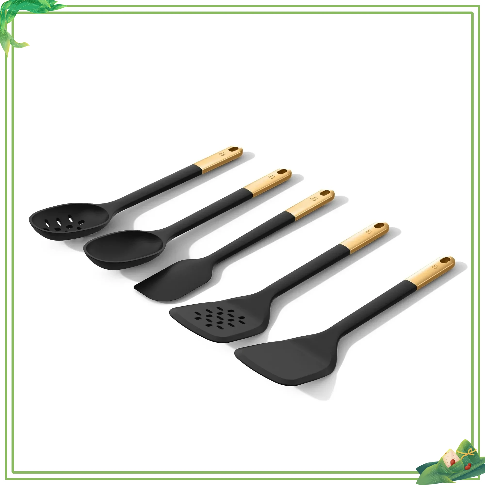 

Набор силиконовых инструментов «Черный кунжут» из 6 предметов с керамической кастрюлей, не царапающая посуда для приготовления пищи и выпечки