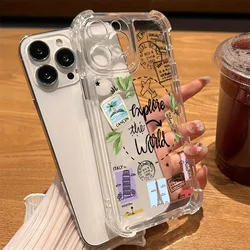 World Travel Pattern Clear Phone Case For iPhone 16 14 13 12 11 15 Pro Max SE XR X XS 7 8 Plus Transparent Tpu Shockproof Cover