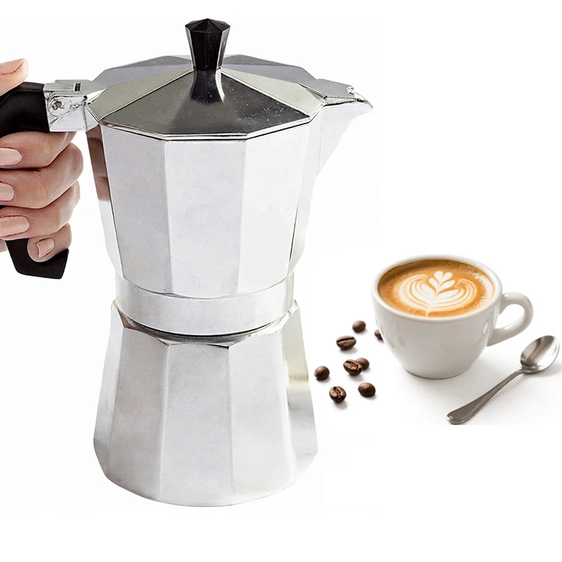 

Silver Aluminum Octagonal Mocha Coffee Pot- Household Italian Stovetop Espresso Maker for Home,Outdoor Office Use Travel