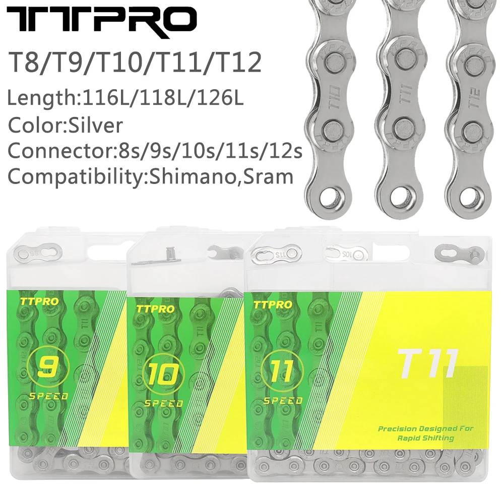 TTPRO Bike Chain T8 T9 T10 T11 T12 Bicycle Chain 8/9/10/11/12 Speed Road MTB Bike Crankset Compatible Shimano Sram